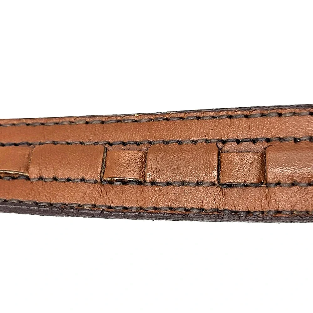 Vintage 90s Boys Brown Leather Weave Belt Brass Buckle 24